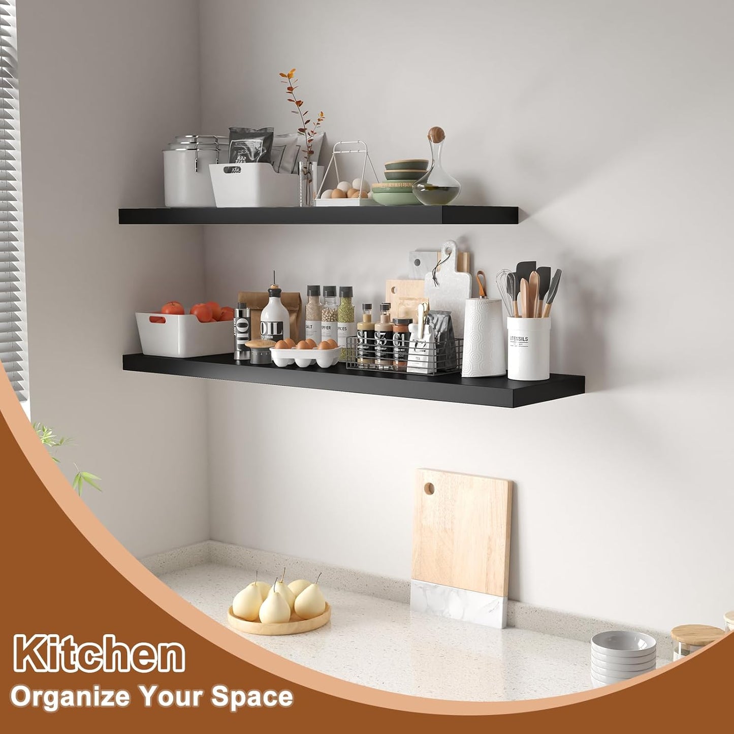 12 Inch Deep Floating Shelves for Wall 3 Pack Floating Shelves Large Storage Space Wall Mount Shelf for Living Room Kitchen Bathroom 36" W x 12" D x 1.2" H Black