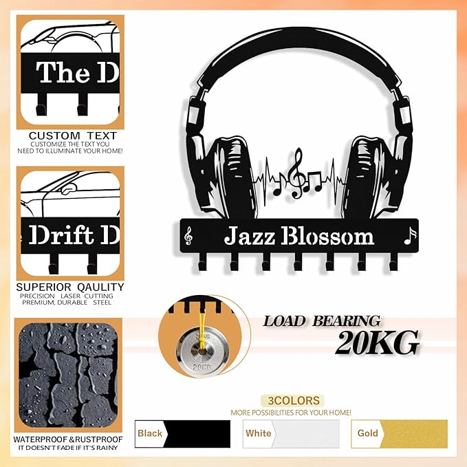 Personalized Headphone Key Holder Wall Mount, Custom Metal Key Rack Key Holder - Image 5
