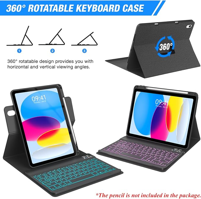 BLUTLOTUS Keyboard Case for iPad 10th Generation 2022 10.9 inch, 360° Rotatable - Image 3