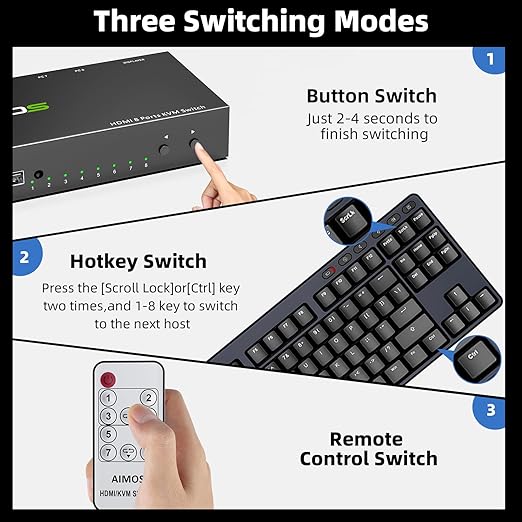 HDMI KVM Switch 1 Monitor 8 Computers 4K@30Hz, 8 Port HDMI KVM Switches - Image 5