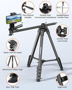 73"-Phone-Tripod-with-Horizontal-Overhead, Selfie Stick/Tall Travel Stand - Image 6