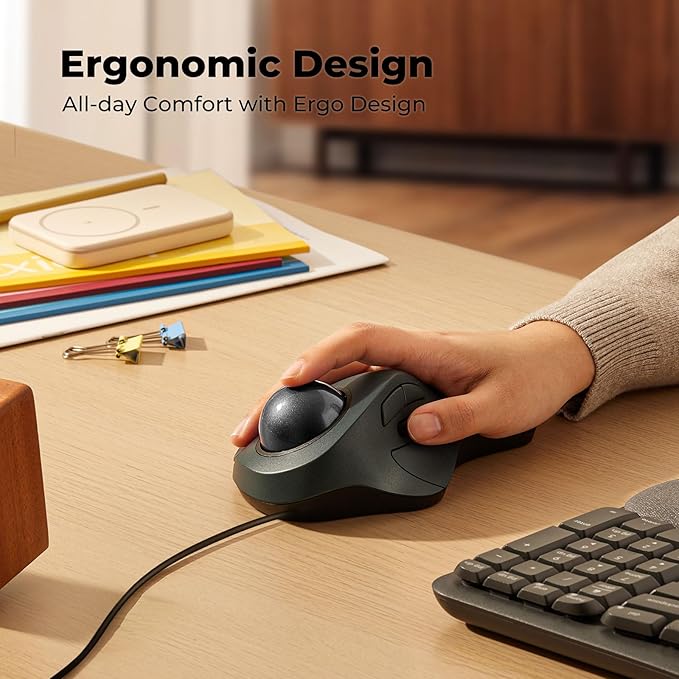 Wired Trackball Mouse for Large Hands, Ergonomic Design Reduces Wrist & Muscle - Image 2