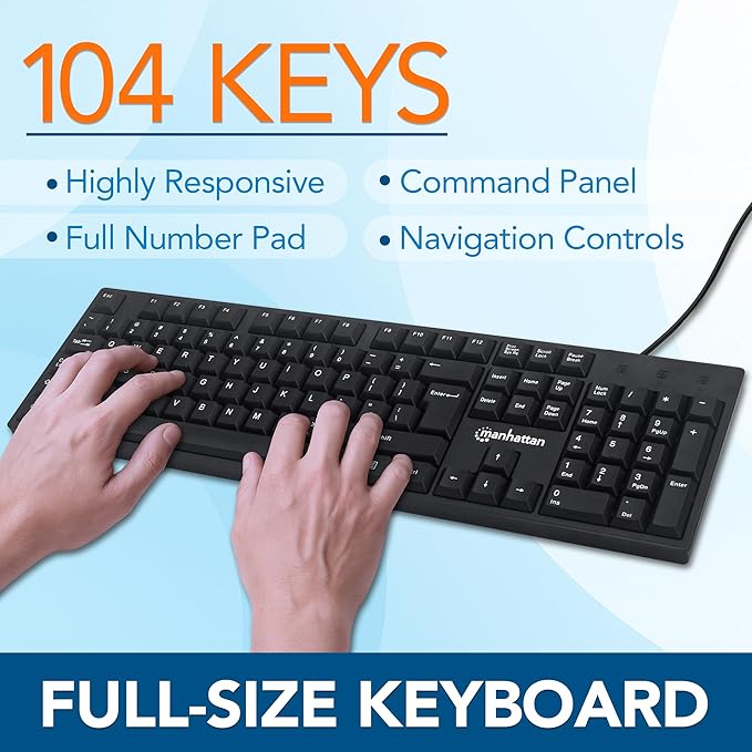 Manhattan Wired Computer Keyboard – Basic Black Keyboard - - Image 5