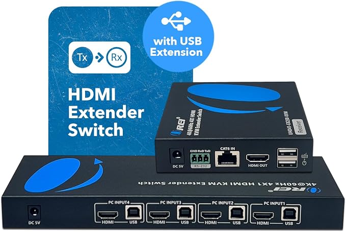 OREI 4x1 KVM 4K HDMI Over Ethernet Extender Switcher Balun Over CAT6/7 Cable - Image 4