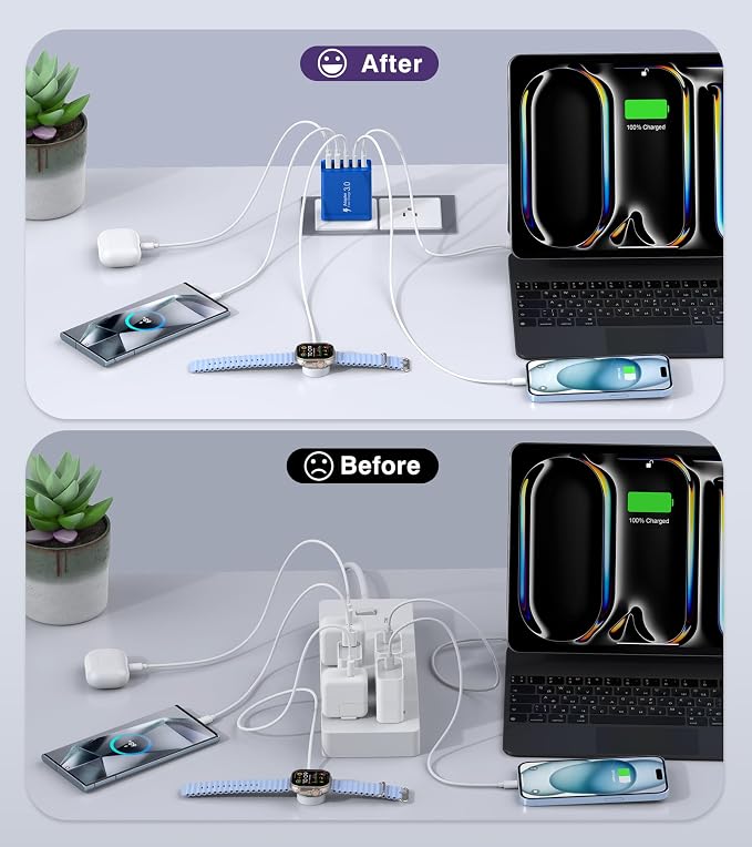 50W USB C Fast Charger Cube, 2 Pack PD+QC Charging Block Power Adapter 5 Port - Image 5