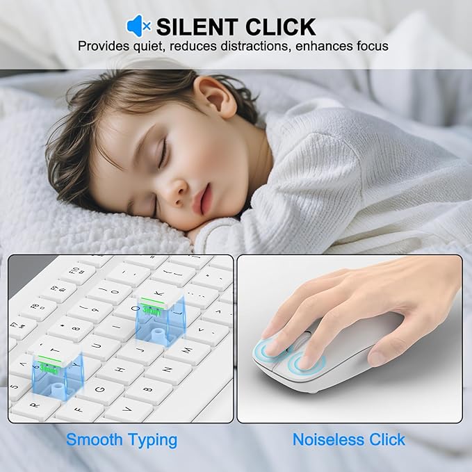 Wireless Keyboard and Mouse Combo, Full-Size Silent Ergonomic Keyboard and - Image 4