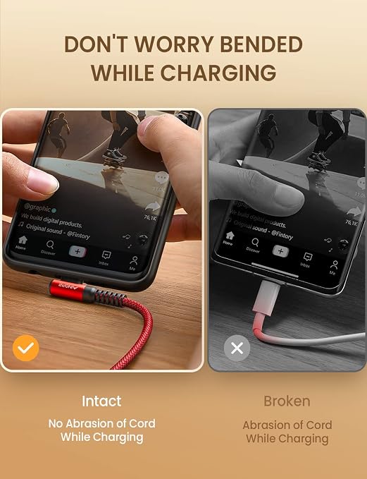 AINOPE USB Type C Cable 3.1A USB Fast Charge Cable Right Angle，Resistant Nylon - Image 3