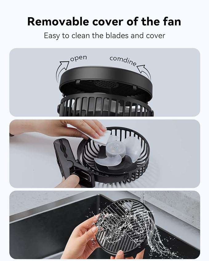 GEHEN Clip-On Fan with Sturdy Clamp, USB-Powered Fan 3-Speed, Ultra-Quiet - Image 5