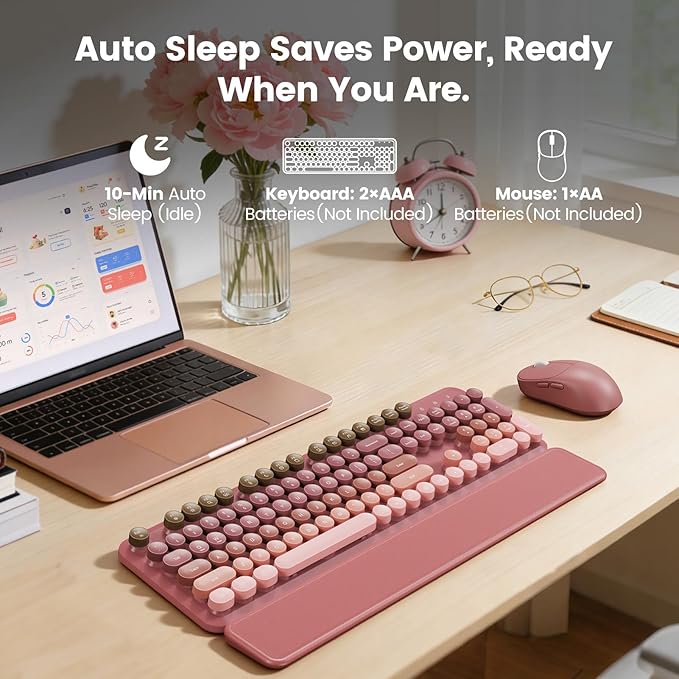 Wireless Keyboard and Mouse Combo, Magnetic Soft-Touch Wrist Rest, Round Keycaps - Image 8