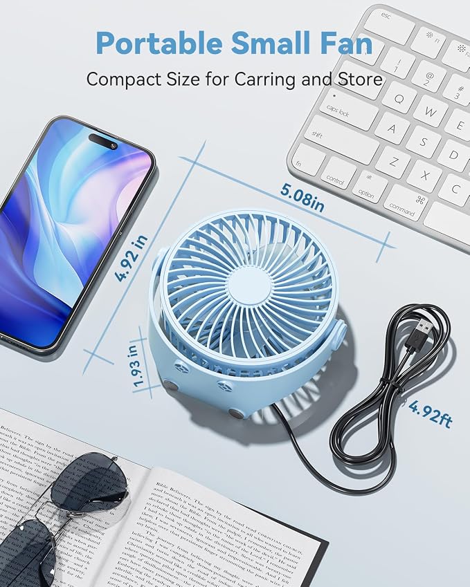 USB Desk Fan, 5 Inch Mini Portable, 3 Speeds Strong Airflow Personal Desktop - Image 6