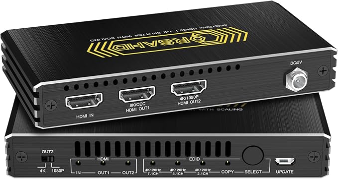 8K@60Hz 4K@120Hz HDMI 2.1 Splitter 1 in 2 Out, 48 Gbps, HDCP 2.3, Supports VRR by CORSAHD