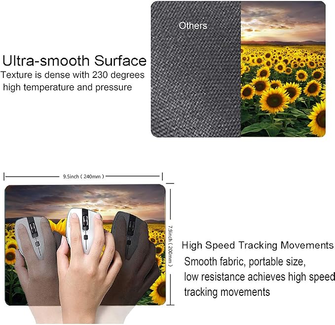 Sunflower Mouse Pad, Floral Square Mouse Pads Gift - Image 3