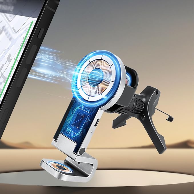 3 in 1 Wireless Car Charger, 15W Fast Charging Phone Holder Foldable Magnetic - Image 7