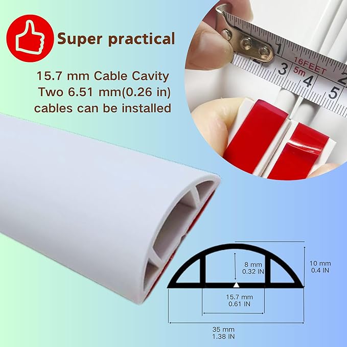 3.3ft Self Adhesive Floor Cord Cover, Heavy Duty Soft PVC Cable Protector and - Image 2