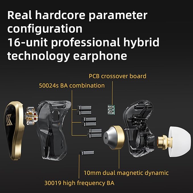 CCA KZ ZAS in Ear Monitor Headphones 16 Units 7BA 1DD Hybrid Drivers HiFi IEM - Image 4