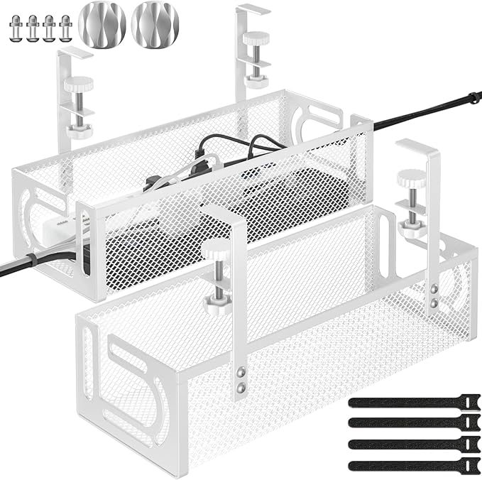 Under Desk Cable Management Tray, 15.7'' No Drill Steel Desk Cable Organizers by BESTFORYOU