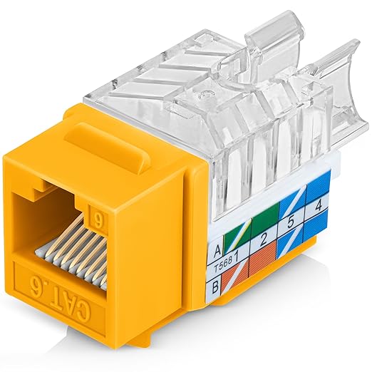 Everest 45° Angled RJ45 Cat6 Keystone Jacks 50-Pack in Yellow by EverestMediaSolutions