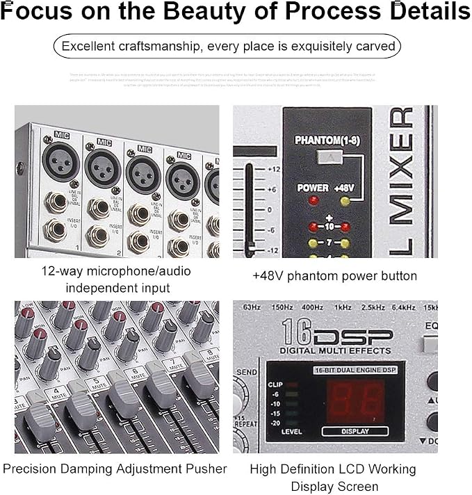 G-MARK GMX1200 DJ Mixer 12 Channel Professional Audio Mixer USB Mixing Console - Image 5