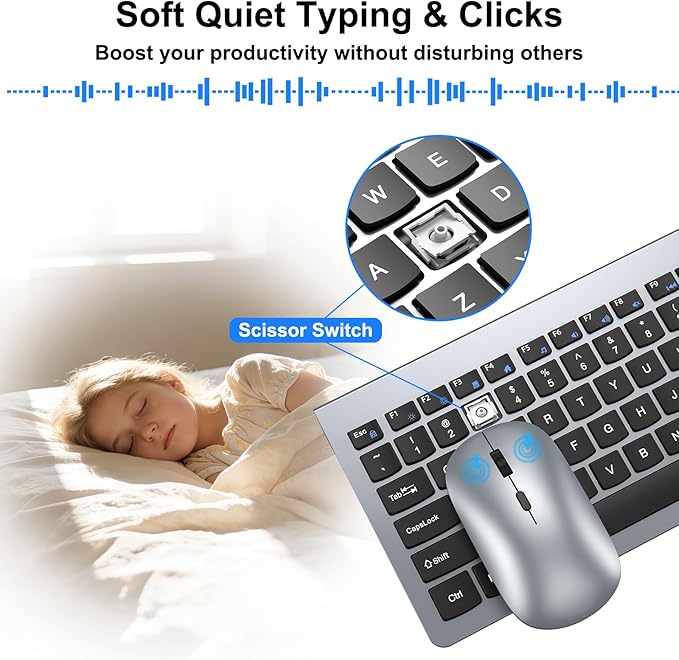 Wireless Keyboard and Mouse Combo, Ultra Slim Design Full Size Keyboard and 3 - Image 2