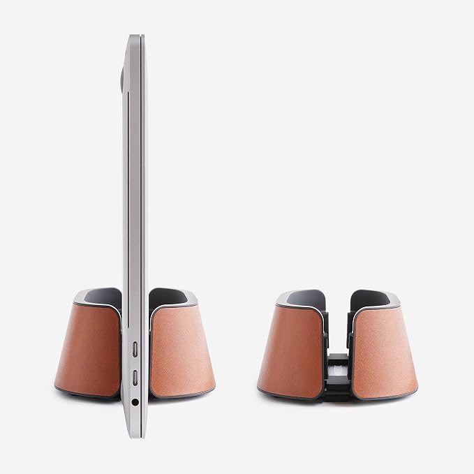 HumanCentric Vertical Laptop Stand in Vegan Cognac Leather, Upright Adjustable - Image 7