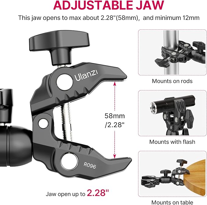 ULANZI Super Clamp Double Camera Clamp, R096 Crab Plier Clip Bracket Mount - Image 5