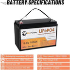 4 Pack 12V 100Ah LiFePO4 Deep Cycle Battery, Support 4S4P, Built-in 100A BMS - Image 4