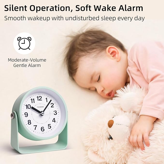 Analog Alarm Clock, Silent Non-Ticking Quartz Movement, Battery-Operated - Image 6