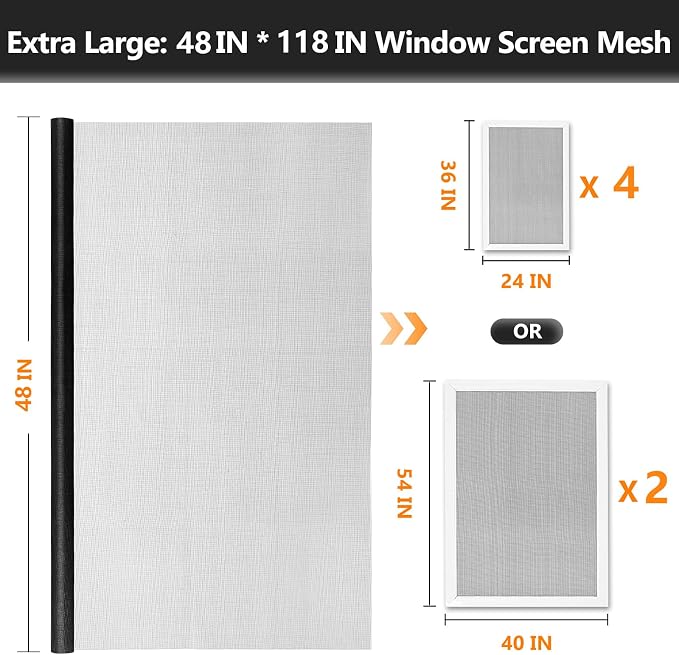 Window Screens Replacement Repair Kit, Durable Fiberglass Mesh Roll - Image 2