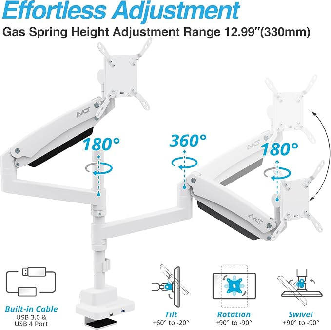 AVLT Dual 57 Inch Heavy Duty Stacking Monitor Arm Pole Top Mount - Image 3
