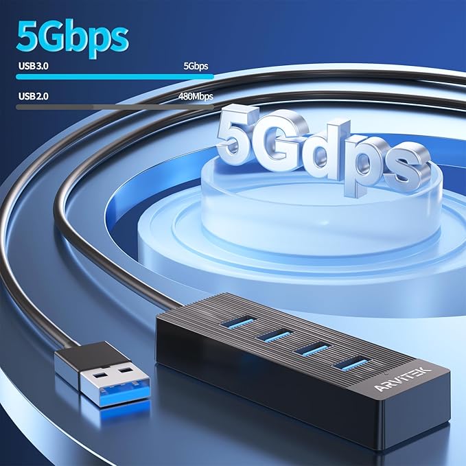 4-Port USB 3.0 Hub for Desktop, USB Extender Hub 5Gbps, USB Multiport Adapter - Image 3