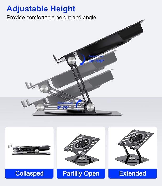 Laptop Stand, with 360°Rotating Base, External Cooling Fan, Adjustable RGB - Image 5