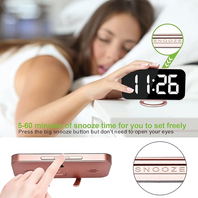 SZELAM Alarm Clock for Bedroom, LED and Mirror Digital Clock Large Display - Image 5