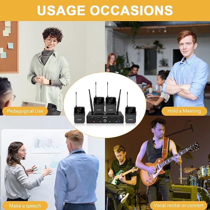 4-Channel Wireless Microphone System, UHF Compact Cordless Mic Set w/ 4x10 - Image 9