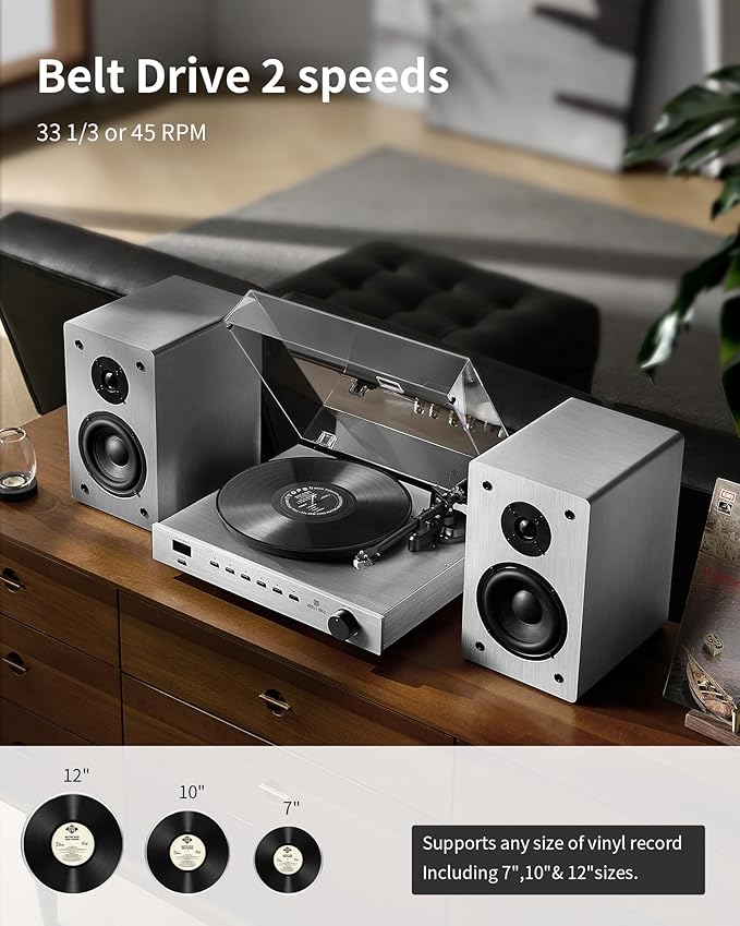 ANGELS HORN High Fidelity Bluetooth Vinyl Turntable Record Player - Image 3