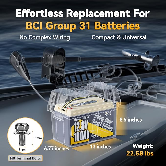 Power Queen 12V 100Ah Group 31 LiFePO4 Battery Bluetooth 5.0, Deep Cycle - Image 3