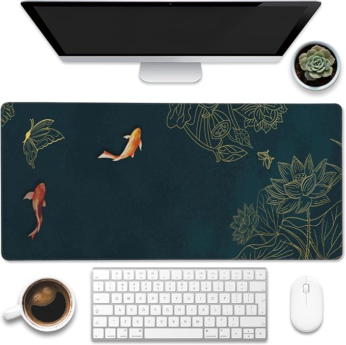 Large Gaming Mouse Pad, Koi Fish Ink Painting Desk Mat, Extended Big Computer by Eflxamz