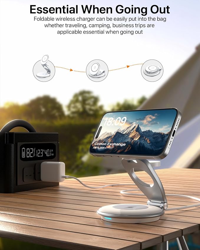 EXW Wireless Charging Station for Magsafe, 3 in 1 Foldable Charger for iPhone - Image 2