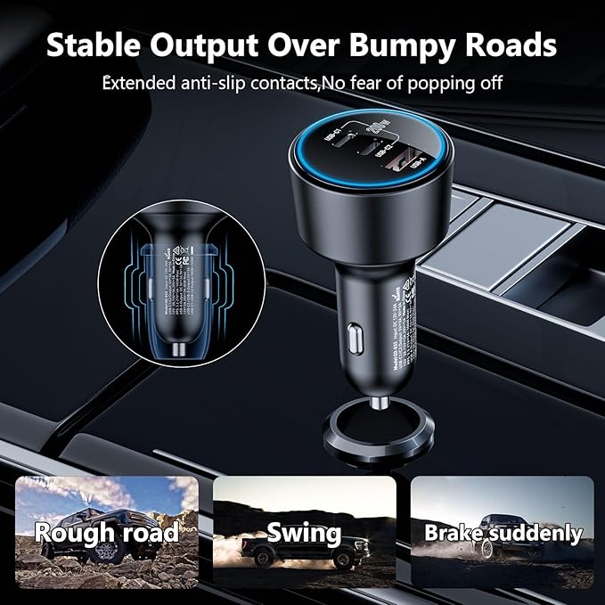 USB C Car Charger Fast Charging 200W, Dual PD 100W Type C Car Charger, - Image 7