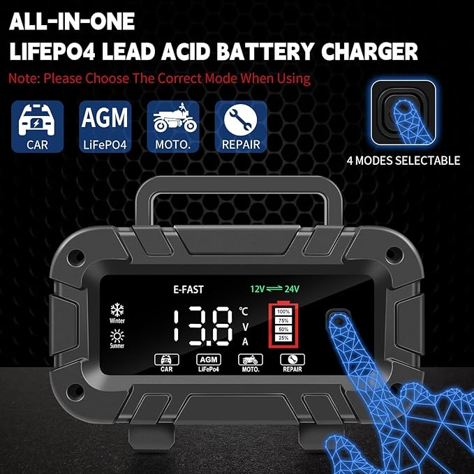 E-FAST 20A Smart Car Battery Charger, 12V 24V Maintainer & Desulfator - Image 3