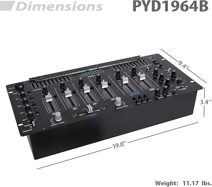 Pyle 6 Channel Mixer, Stereo Mixer, Professional Sound System, LED Illumination - Image 3
