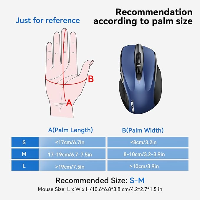 TECKNET Wireless Mouse Rechargeable 4800 DPI Silent USB A & Bluetooth Mouse 6 - Image 4
