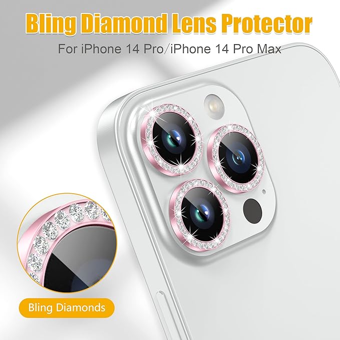 AGVEE 3+3 6 Pack for iPhone 14 Pro/Pro Max, Bling Diamond & Glitter Metal Ring - Image 4