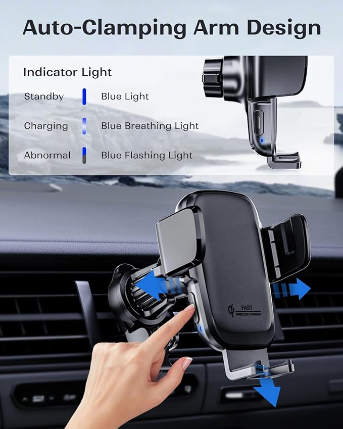 KPON Wireless Charger for Car, Car Phone Holder Charger Mount Qi Certified Auto - Image 2