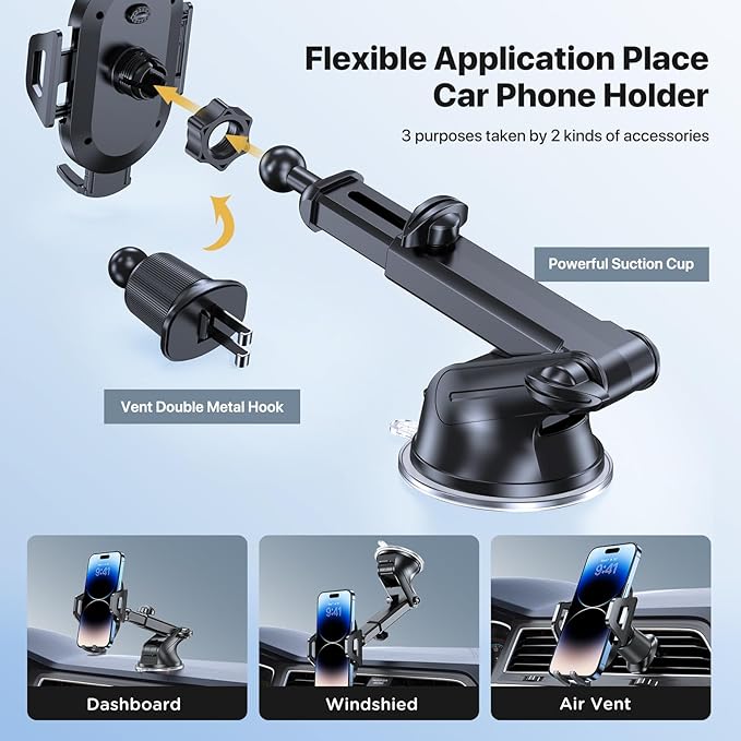 Miracase Phone Holders for Your Car, Universal Cell Phone Car Mount, 3-in-1 - Image 2