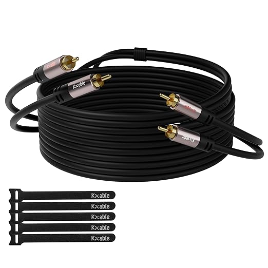RCA Cable 15FT, 2RCA Male to 2RCA Male Stereo Audio Cable, 【Oxygen-Free Copper by Kxable