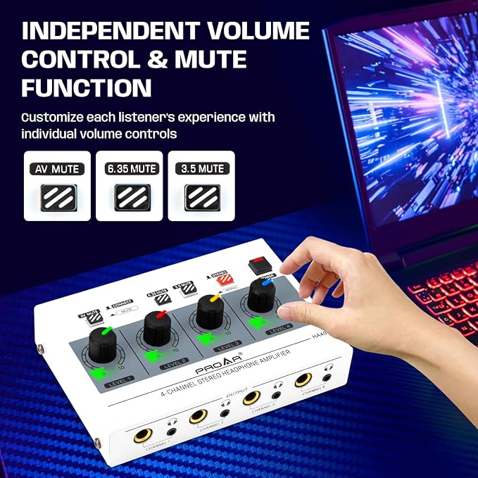 4 Channel Headphone Amplifier 7 Color Light Headphones Amp - Image 6