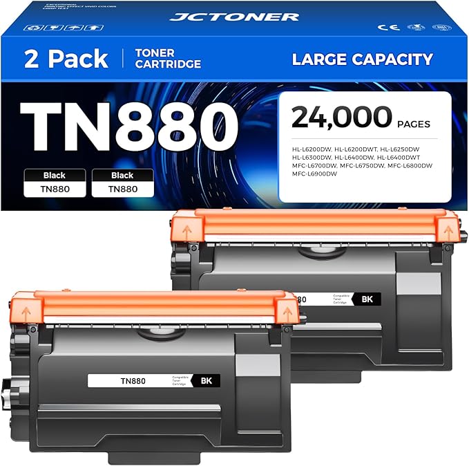 TN880 Black Toner Cartridge 2-Pack High Yield Compatible by JCTONER