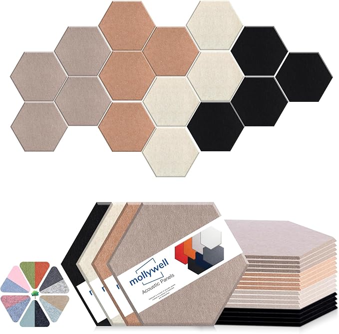 Mollywell Hexagon Acoustic Panels, High Density, Soundproofing, Decorative by Mollywell