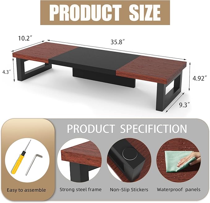 WESTREE Dual Monitor Stand Riser, Wood and Steel Monitor Stand Riser, Computer - Image 7