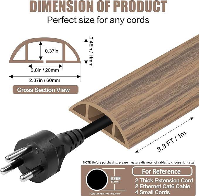 Floor Cord Cover Cavity 0.8"x0.37" Self Adhesive Cord Hider, 3.3FT Low Profile - Image 2